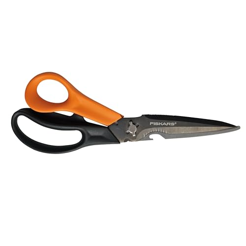 Fiskars Mehrzweckschere mit trennbaren Klingen, Inkl. Schutzhülle mit Scherenschärfer, Länge 23 cm, Titaniumbeschichtung, Rostfreie Stahlklinge/Kunststoff-Griffe, Schwarz/Orange, Cuts + More, 1000809