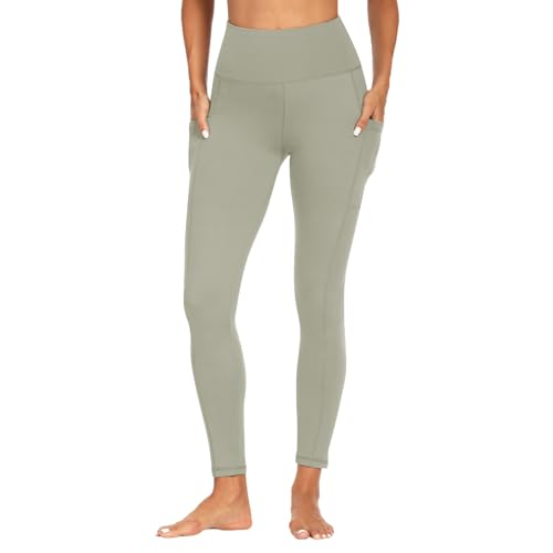 FOTOCITI Sport Leggings Damen mit Tasche High Waist Sportleggins Lang Blickdicht Sporthose Push Up Yogahose Bauchweg Laufhose Fitnesshose Hose(Grün, S-M)