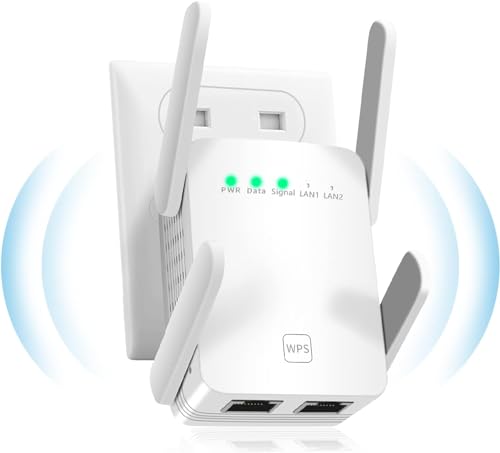 WiFi Repeater, Ultraxtended 1200 Mbit/s WLAN Verstärker,2.4Ghz+5G mit LAN anschluss, Abdeckung bis zu 200 m², Kompatibel mit Alexa, 99% Standard-Routern