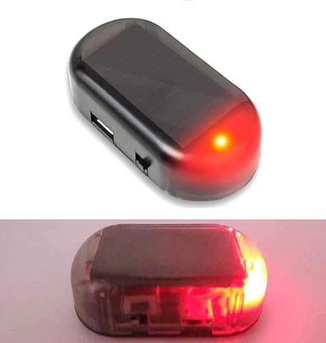 Alarmanlage Auto,Solar Power Dummy Auto Alarm LED Licht Simulieren Nachahmung Warnung Anti Diebstahl Blinklampe Auto Alarmanlage Diebstahlsicherung für Auto Sicherheitssystem, (Rot)