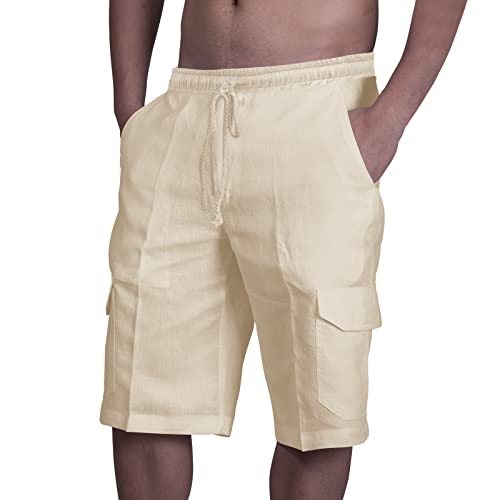 Hehiy Herren Cargo Arbeit Short 100% Baumwolle 6 Taschen Sommer Work Safety Essential Half Pants All Waist 32-44 Sommer Shorts Herren Leicht Cotton Pyjama Shorts Men