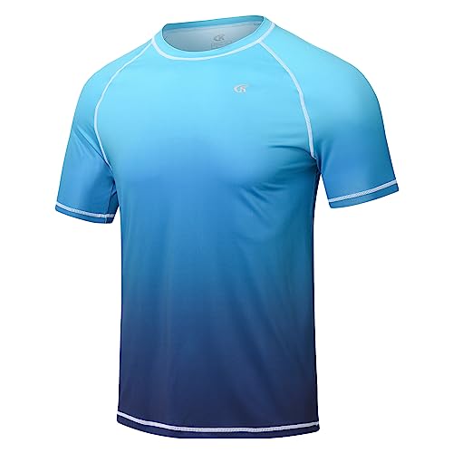 Huayuzh Herren UV Shirt Rashguard T-Shirt Schwimm Shirt Schnelltrocknend Leicht Atmungsaktiv Surfen Angeln Wandern Top Verlaufsfarbe Blau 5XL