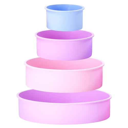 KITCHTIC kuchenform silikon - Runde Backform - Antihaftbeschichtet, leicht zu reinigen und wiederverwendbar - silikon backform - Flexibel, keine Verformung oder Verfärbung - 4er Set, Rosa & Blau