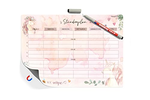 TOBJA® Einhorn Stundenplan abwischbar magnetisch inkl Stift - Einschulung Mädchen Stundenplan 1. Klasse | Schultüte Füllung Stundenplan Magnetisch