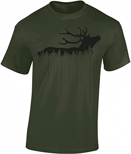 Jäger T-Shirt Männer - Waldhirsch - Geschenk für Jäger - Jagd Tshirt Herren - Jäger Kleidung Jagd Zubehör (Army L)