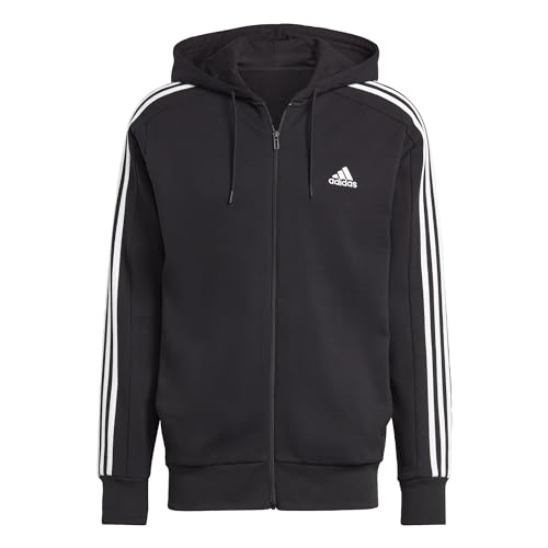 adidas Herren Essentials French Terry 3-Stripes Full-Zip Hoodie, Black/White, L Tall