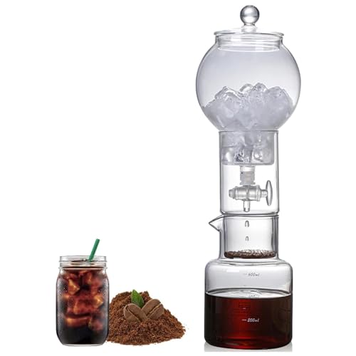 ANGDI Ice Cold Brew Dripper Kaffeemaschine, 600 ml Eiskaffeemaschine, Abnehmbarer Cold Brew Maker aus Glas mit verstellbarem Tropfventil, Ice Coffee Cold Brew Maker Kaffeeturm for Zuhause, Büro