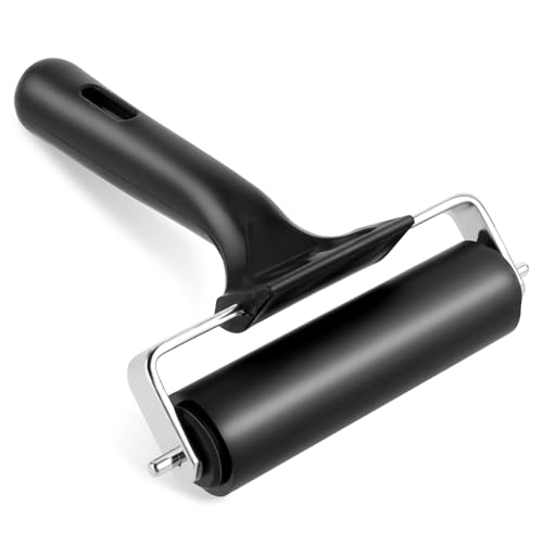 Prasacco Gummiwalze, Gummi Brayer Roller 9,5 cm Schwarze Gummiroller Tintendruck Walze Ölgemälde Tool für Linoldruck, Stempeln, Einfärben, Tapezieren und Baste