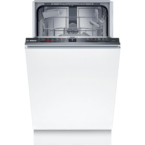 Bosch SPV2HKX42E, Serie 2, Smarter Geschirrspüler Vollintegriert, 45 cm breit, Besteckkorb, extra Trocknung auf Knopfdruck, leiser und effizienter Motor, roter Lichtpunkt am Boden, mit aquaStop