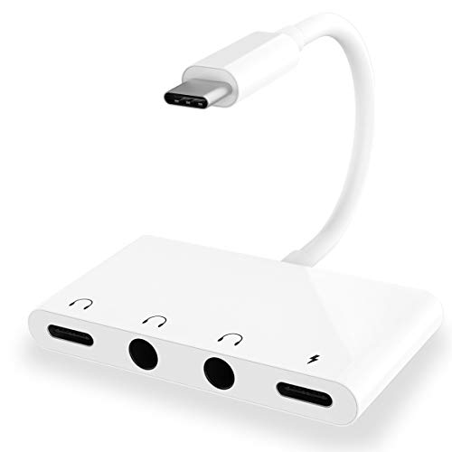 USB C auf 3,5 mm Kopfhöreradapter, 4 in 1 USB C auf Dual 3,5 mm Kopfhörer + USB C Audio + Typ C Ladeanschluss Kompatibel Samsung S20, Note 10, Pad Pro, Pixel 4...