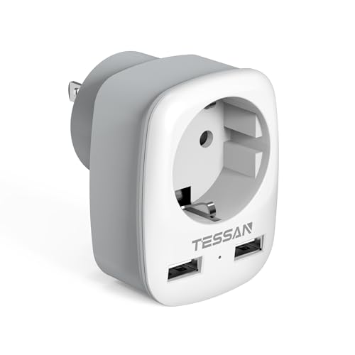 TESSAN Reiseadapter USA Adapter Amerika Deutschland Stecker mit 2 USB 2.4A, Steckdosenadapter Reisestecker Stromadapter für Kanada Thailand Mexiko Wand Ladegerät Ladestation, Adapter USA Steckdose