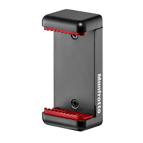 Manfrotto MCLAMP, universelle Smartphone-Halterung mit Gewindeanschlüssen, für iPhones, mit oder ohne Hülle, zusammenklappbar, kompakte Größe, geeignet für Vlogging, Schwarz