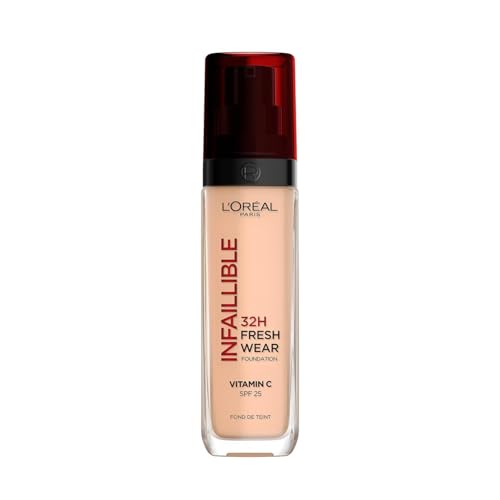 L'Oréal Paris Make-up, Wasserfest und langanhaltend, Flüssige Foundation mit LSF 25, Infaillible 32H Fresh Wear Make-up, Nr. 145 Rose Beige, 30 ml