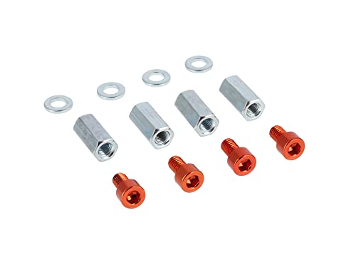 AKF Set: 4x Aluminium-Schrauben Orange + Langmuttern + Scheiben, für Zylinderkopf - für Simson S50, S51, S53, S70, S83, KR51 Schwalbe, SR4 Spatz, Star, S