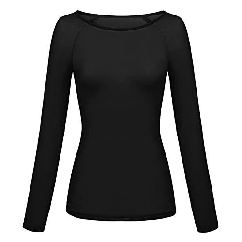 Sommer Langarmt-Shirt Damen Schwarz Damen Cardigan Sommer Lässig Bedrucktes Kurzarm-T-Shirt In Übergröße für Damen Damenbluse Sexy Enges Einfarbig Lässiges Komfort Langarm-T-Shirt für (Black, S)