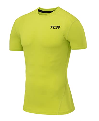 TCA Herren Pro Performance Shirt, Thermo, schnelltrocknendes Sportshirt, kurzärmliges und elastisches Funktionsshirt mit Passform Kompression - Licht Grün, XL