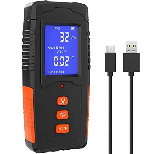 EMF-Messgerät, wiederaufladbar, elektromagnetischer Feldstrahlungsdetektor, Handheld, digitaler LCD-EMF-Leser, Temperaturmessung, Tester für Hausinspektionen, Outdoor- und Geisterjagd