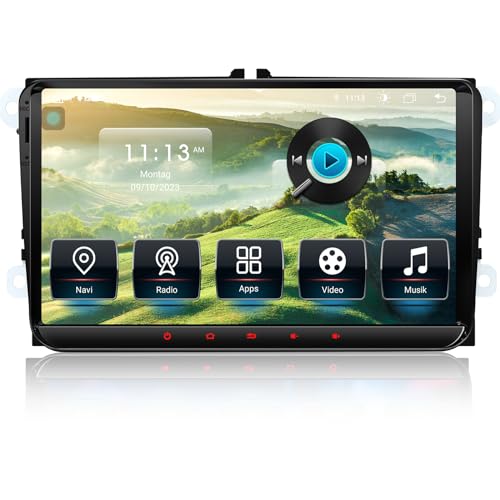 Autoradio für VW Golf 5 6 T5 Polo Sharan Passat Tiguän,[Android 13.0 4GB+64GB 2.0Ghz] CAWELL 9 Zoll HD Doppel DIN Radio mit 4G/Navi/Bluetooth WiFi/GPS/RDS/USB/FM/SD/RCA CarPlay