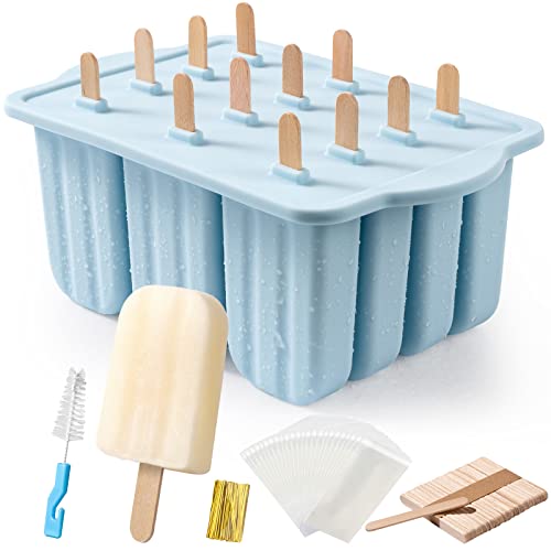 Eisformen Silikon,MEETRUE 13 Eis am Stiel Formen Silikon Eisformen Wiederverwendbar Popsicle Formen Leicht zu lösende BPA-freie Eis-Pop-Hersteller für Kinder und Erwachsene Eisformen DIY Popsicle,Blau