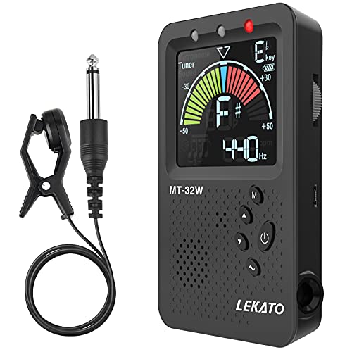 Metronom-Stimmgerät, LEKATO Digitales Metronom Stimmgerät Wiederaufladbar, Metronome-Tuner für Gitarre, Bass, Violine, Ukulele und Blasinstrumente, Präzisionstuner mit LCD-Display, Schwarz