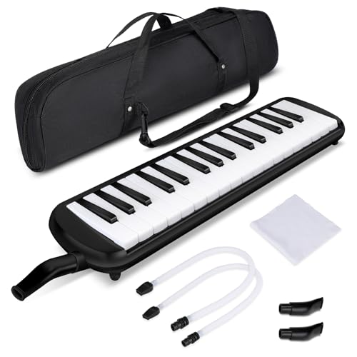 Asmuse Melodica 32 Tasten Klavierstil Tragbare Melodica für Kinder und Anfänger mit 4 Mundstücke, Reinigungstuch und Tragetasche