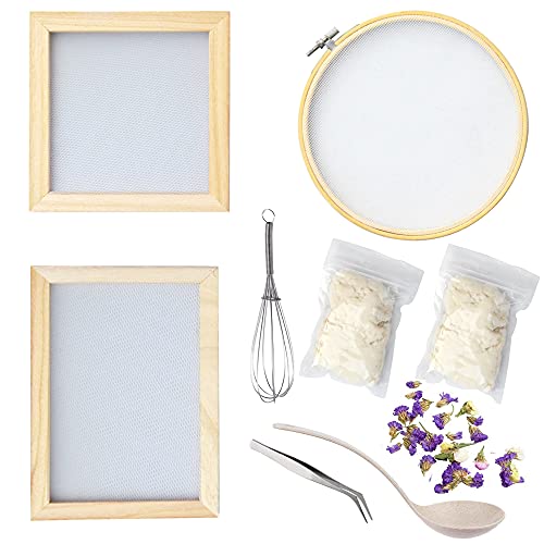 Cayway 9 Pack Holzpapierherstellung für DIY Trockenblumen Papier Handwerk, 3 Pack Mischen Rahmen Getrocknete Blumen, Getrocknete Blumen, Löffelrührer und Pinzette für DIY Trockenblumen Papier Handwerk