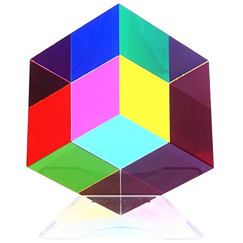 iKeelo Color Cube (60mm) mit Ständer, Magischer Farbwürfel Acrylwürfel Prisma, Physikspielzeug für Haus oder Büro Dekoration