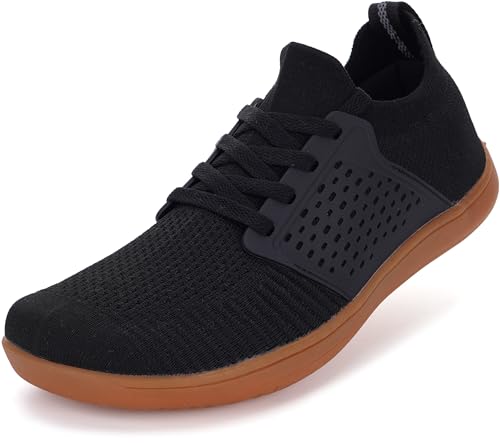 WHITIN Barfußschuhe Herren Damen Barfuß Barfuss Schuhe Breite Barfussschuhe Weit Knit Barefoot Shoes Slip On Sneaker Freizeitschuhe Walkingschuhe Schwarz 46 EU