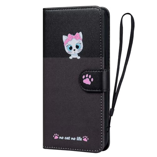 Beddouuk Handyhülle für iPhone XS Hülle,Karikatur Katze Klapphülle Handytasche Wallet Schutzhülle Tasche Case mit Magnetisch Kartenfach Standfunktion für iPhone XS,Grau