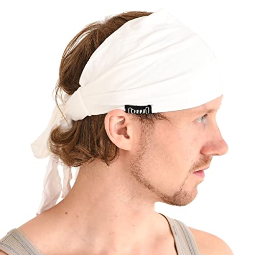 CHARM Herren Stirnband Bandana Kopftuch - Haarband Damen Wickeln Pirat Ninja Weiß