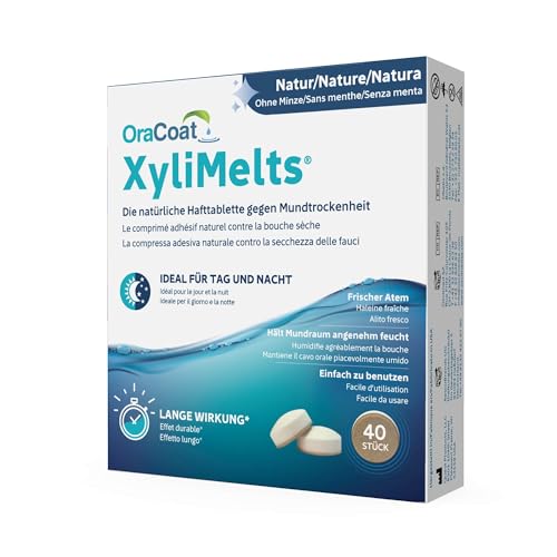 OraCoat XyliMelts - 40 Haft-Tabletten gegen Karies und Mundtrockenheit - Diskret - Im Schlaf verwendbar - VEGAN [Ohne Minze]