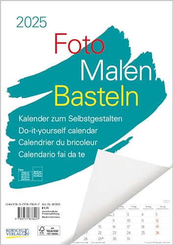 Foto-Malen-Basteln A4 weiß Notice 2025: Fotokalender zum Selbstgestalten. Do-it-yourself Kalender mit festem Fotokarton und Platz für Geburtstage/Notizen.