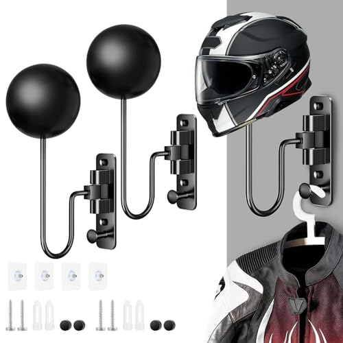 Motorradhelm Halterung Wand, 2 Stück Helmhalterung Wand, 3 in 1 Vielseitiger Helmhalterung für Motorrad, 180° Rotation Metal Helm Halter Wandhalterung, Helmhalter Wand für Mäntel Hüte Schlüssel Jacke