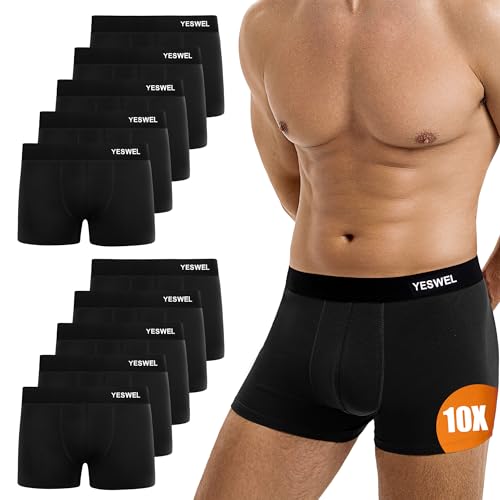 YESWEL Boxershorts Herren 10er Pack, Ohne Kratzenden Zettel Unterhosen Unterwäsche, Baumwolle Retroshorts für Männer (10x Schwarz, XXL)