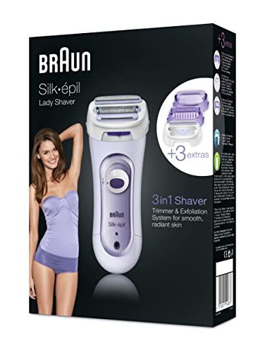 Braun Silk-épil Lady Shaver, Damenrasierer elektrisch, 3-in-1 Elektrischer Rasierer, Trimmer- und Peeling-System, Wet&Dry, Geschenk Frau, 5560, lila