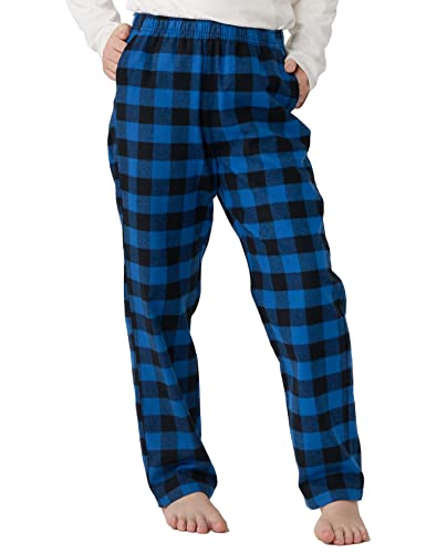 LAPASA Kinder Schlafanzughose Loungehose Freizeithose Pyjamahose Baumwolle Flanell 3-13 Jahre/ 95-165 Unisex Jungen Mädchen K06 (Schwarz+Blau, L)