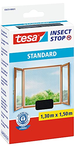 TESA Insect Stop Standard Fliegengitter 1,3m:1,5m Anthrazit - zuschneidbarer Insektenschutz ohne Bohren - 1x Mückennetz für Fenster