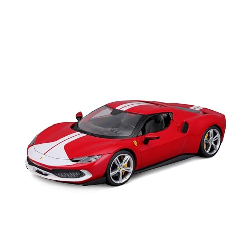 Bburago Ferrari 296GTB Assetto Fiorano: Modellauto im Maßstab 1:18, Ferrari Race & Play Serie, Kofferraum, Motorhaube und Türen beweglich, rot-weiß (18-16017R)