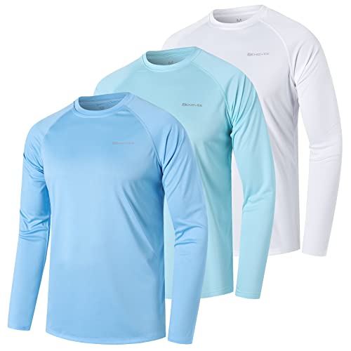 ZENGVEE 3er Pack UV Shirt Herren Rashguard UPF 50+ UV Schutz Shirt Schwimmshirt Herren Lässig Sonnenschutz Sport Tshirt Männer Atmungsaktiv für Wasser Surfen Schwimmen (0618-Blue White Lake-XL)