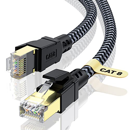 CABNEER Cat 8 Ethernet Kabel 7M, 40Gbps Netzwerkkabel Hochgeschwindigkeits 2000MHz S/FTP Ethernet Kabel, POE Gigabit RJ45 Nylon Geflochtener LAN Kabel, Patchkabel für PS5/4 Router Modem TV