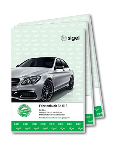 SIGEL FA513 Fahrtenbücher A5, 64 Seiten, 3er Pack - für Vielfahrer max. 540 Fahrten - für Deutschland und Österreich, vom Finanzamt anerkannt - zur Trennung geschäftlicher und privater Fahrten