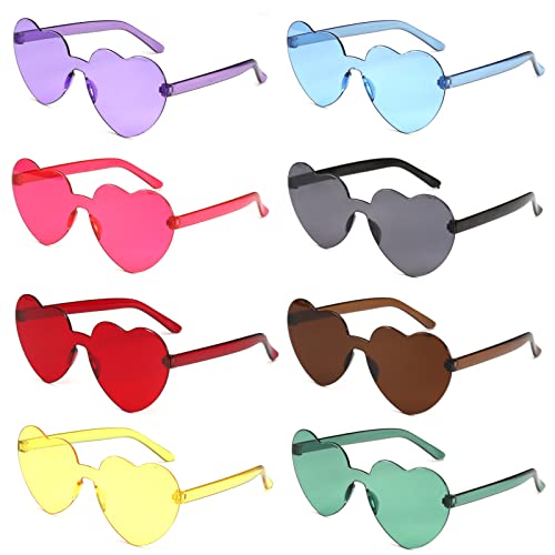 flintronic 8 Paar Hippie Herzförmige Brille, Transparente Candy Color Sonnenbrille für Geburtstagsfeier, Halloween, LNeuheit Party ustige Partybrillen für Erwachsene, Jungen und Mädchen