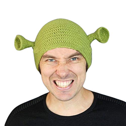 Yeglg Unisex Handgestrickte Shrek Mützen, Beanie Mütze Warm Durable Handgestrickte Kappe Cosplay Dome Cap Wolle Wintermütze für Frauen Männer Grün, grün, Medium