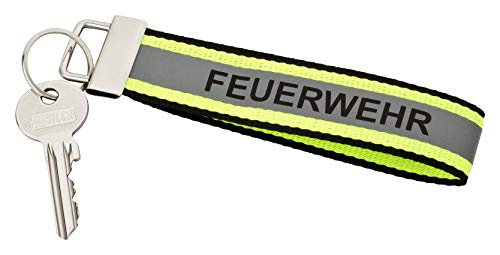 PACOTEX FEUERWEHR Schlüsselanhänger 140x30mm schwarz mit gelb silber gelb Optik, reflektierendem Streifen und Schlüsselring