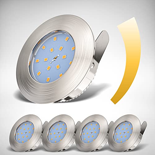 B.K.Licht - 5er Set LED Bad Einbaustrahler 230V flach, warmweiße Lichtfarbe, Lochmass 60mm, LED Spot, Deckenspots, LED Spots, Einbauleuchten, Einbauspots LED, Badezimmer, 75x30 mm, Matt-Nickel