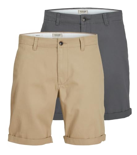 JACK & JONES Herren JPSTENZO JJCHINO SHORTS 2er Pack kurze Hose, Asphalt/CROCKERY, L