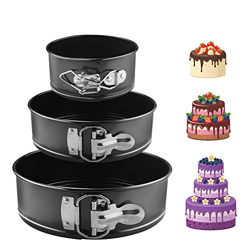 EKKONG Kuchenform Rund Inspiration Springform Cake Pans Runde Backform mit Flachboden Kuchenformen auslaufsicher, antihaftbeschichtet, 3 Größen Enthält 10.16cm/17.78cm/22.86cm