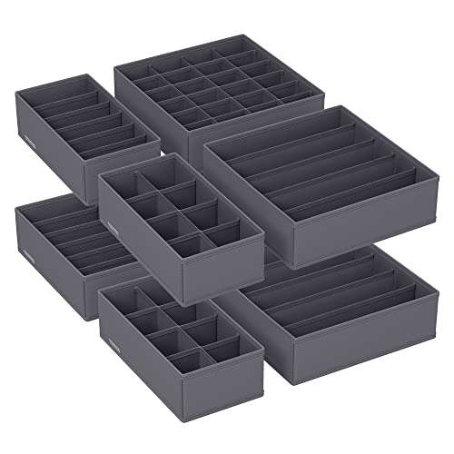 SONGMICS Unterwäsche-Organizer 8er Set, Schubladen-Organizer faltbar, Ordnungssystem Kleiderschrank, Aufbewahrungsbox Schrank, Stoffboxen Aufbewahrung, für BHs Socken Krawatten, grau RUS08GY