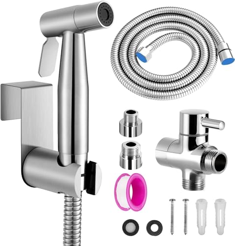 Bidet Handbrause Set, Premium Edelstahl Gebürstet Bidet Handbrause, Bidet Sprayer für Dusche Badezimmer Hygiene Toilettenpapier Windelreinigung, mit G1/2" Ventil und eine G3/8"