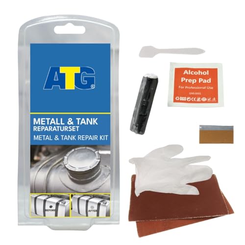 ATG® Tank-Reparatur Set – Knetmasse zum Tank abdichten - 2k Epoxidharz Knete - Heizkörper Autokühler Radiator Reparaturset - Metall Reparaturset – 8 teilig